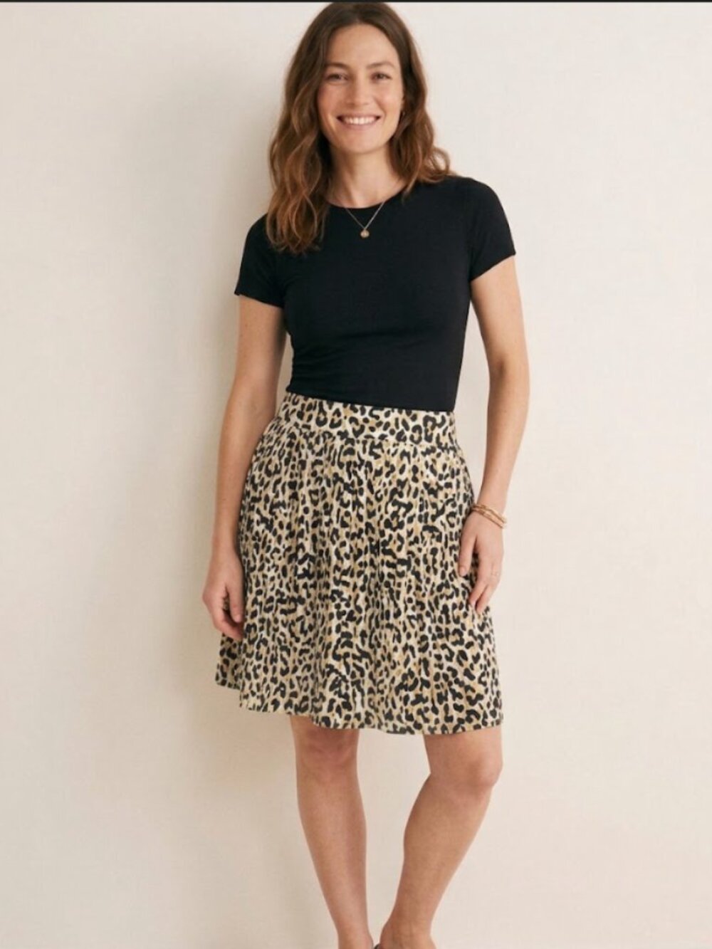 J. Crew Factory | Leopard Print Pleated Skirt Cream Black Tan | Size 12